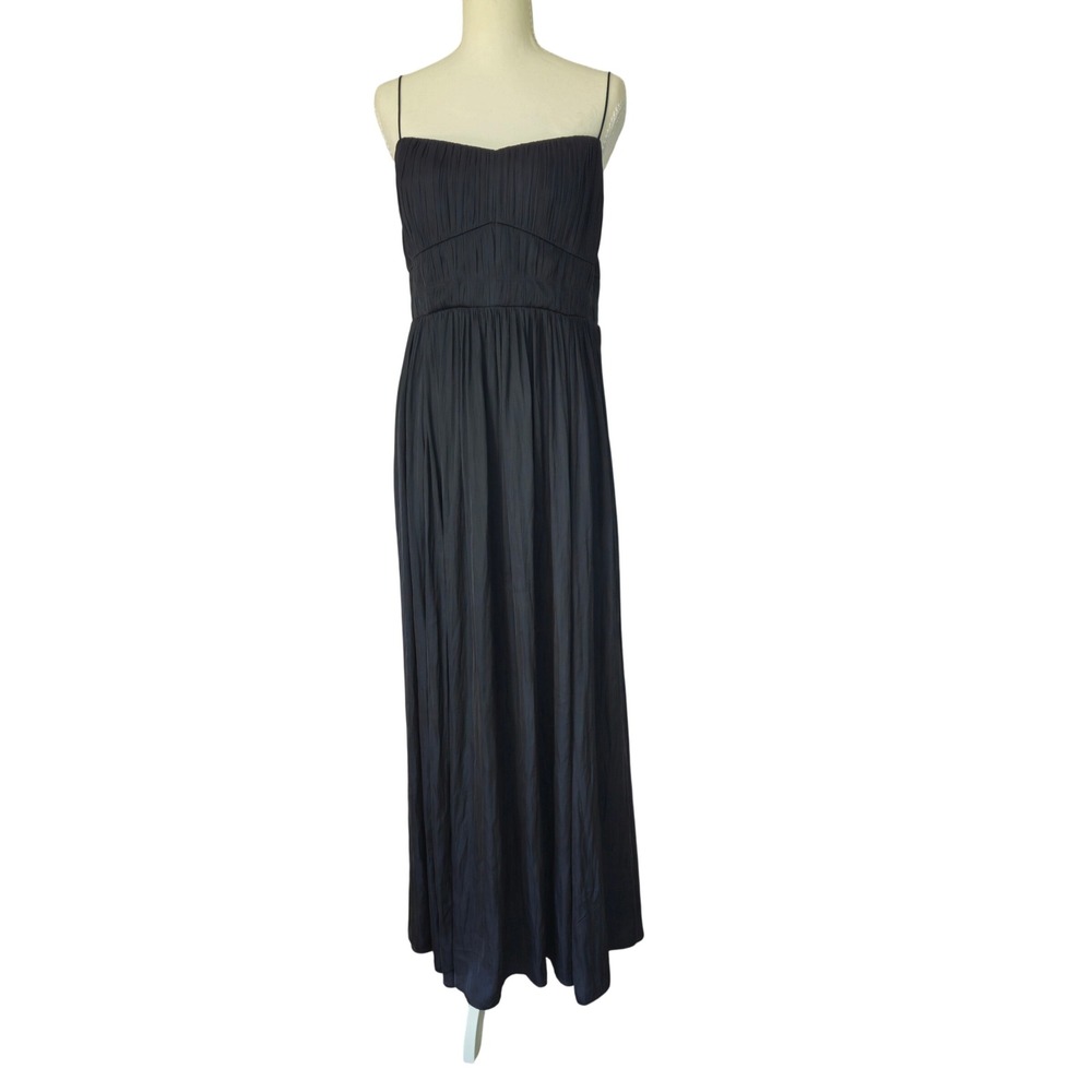 J.Crew Collection Maxi Dress Womens 14 Black Pleated Spaghetti Strap NWT Crepe